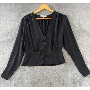 Thakoon Black Peplum Button Blouse Long Sleeve Classic Minimalist Top Sz 6